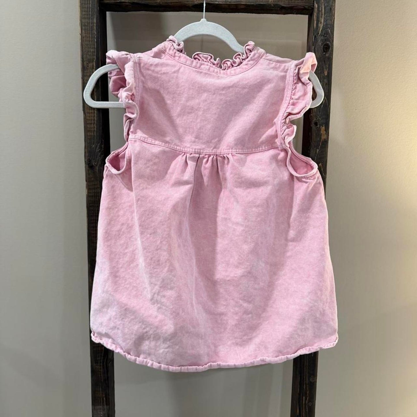 Size Medium Entro Boutique Pink Denim Button-Up Ruffle Top
