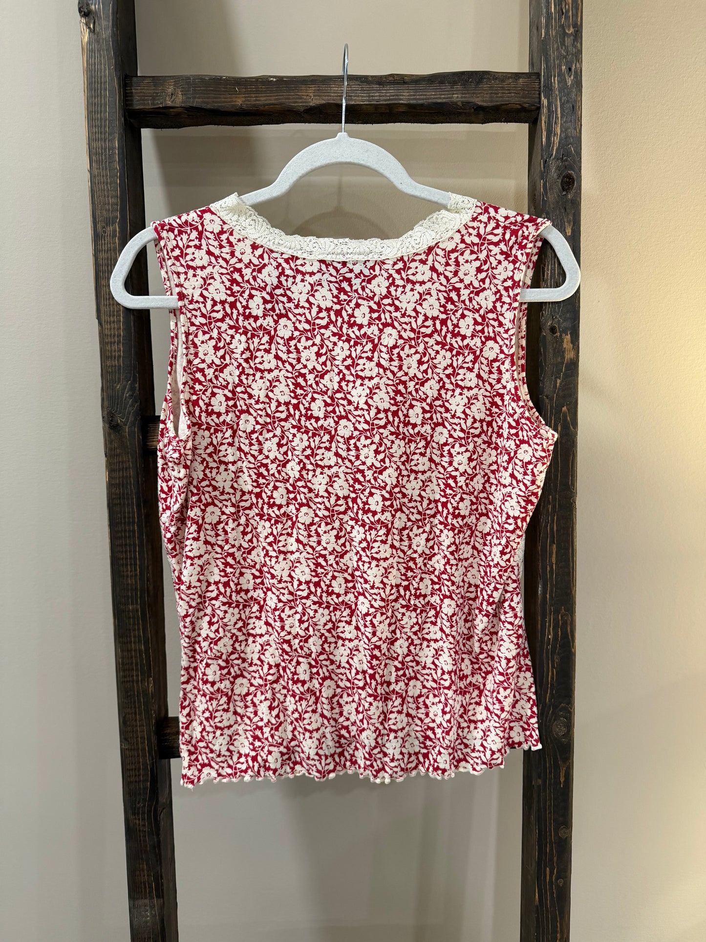 Size XL Crazy Horse Liz Claiborne Floral Lace Ruffle Trim Tank Top