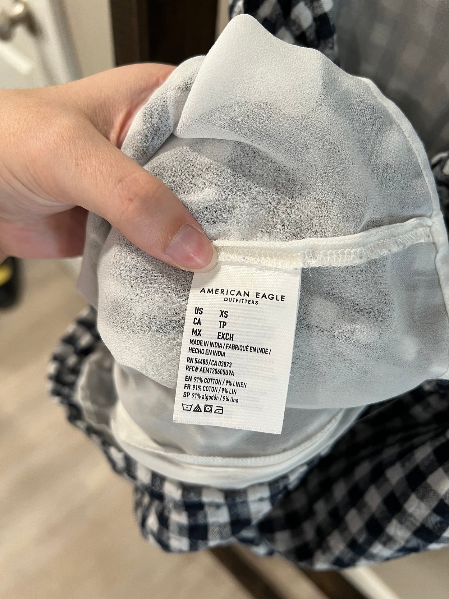 Size XS American Eagle Navy & White Gingham Dress