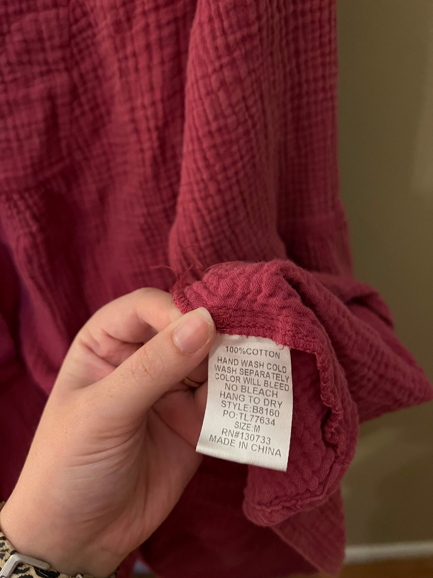 Size Medium Umgee Pink Cotton Blouse