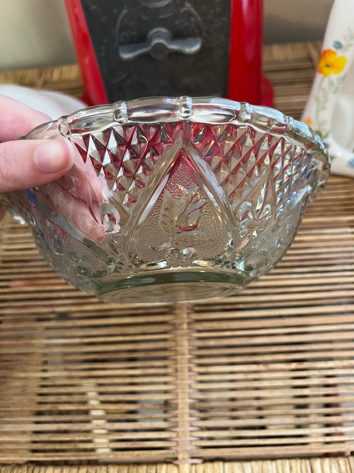 Vintage KIM Pressed Glass Fruit Bowl