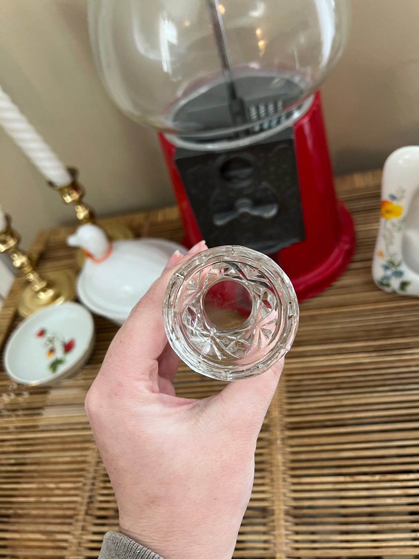 Mini Diamond Cut Glass Vase/Toothpick Holder
