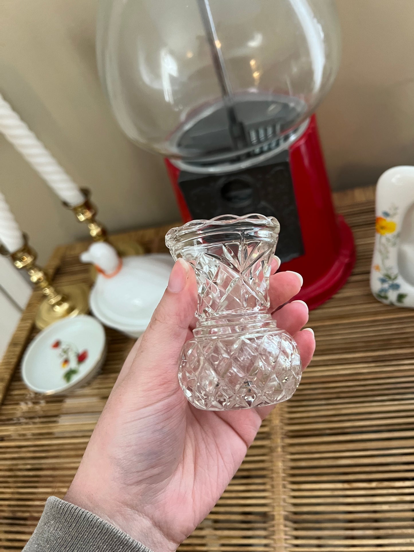Mini Diamond Cut Glass Vase/Toothpick Holder
