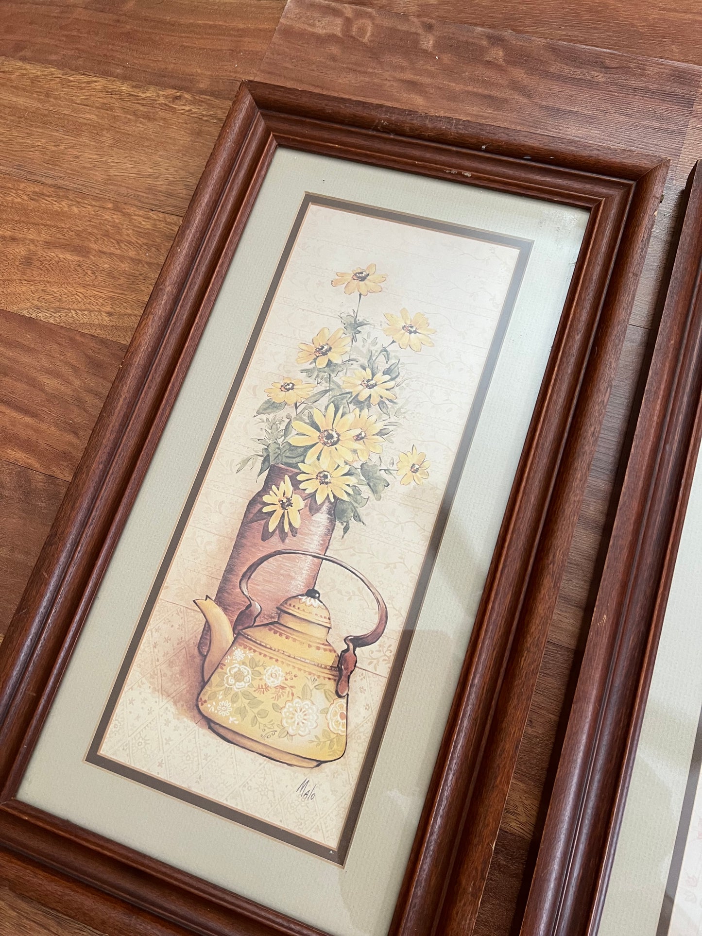 Set of 2 Flower and Tea Kettle Pictures