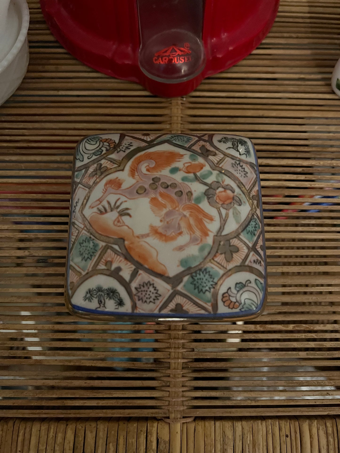 Vintage Porcelain Foo Dog Dragon Trinket Box
