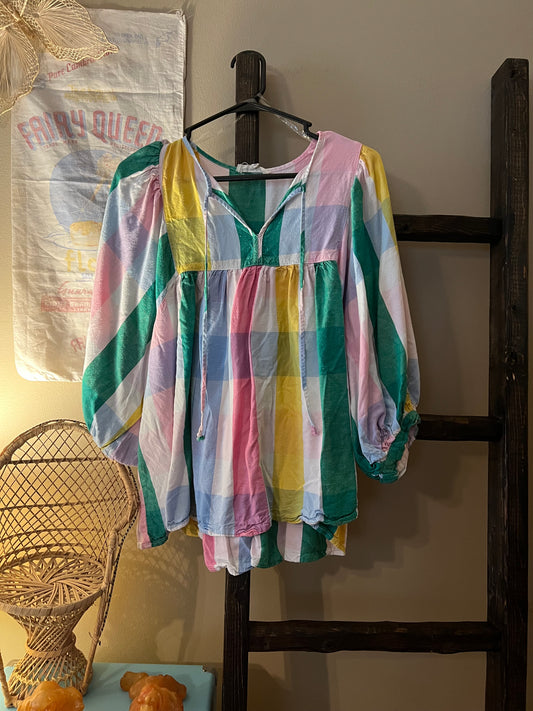 Size Medium Indigo Blue Gingham Blouse
