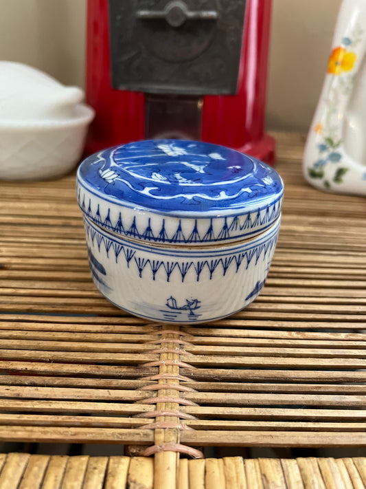 Vintage Blue & White Ceramic Trinket Box