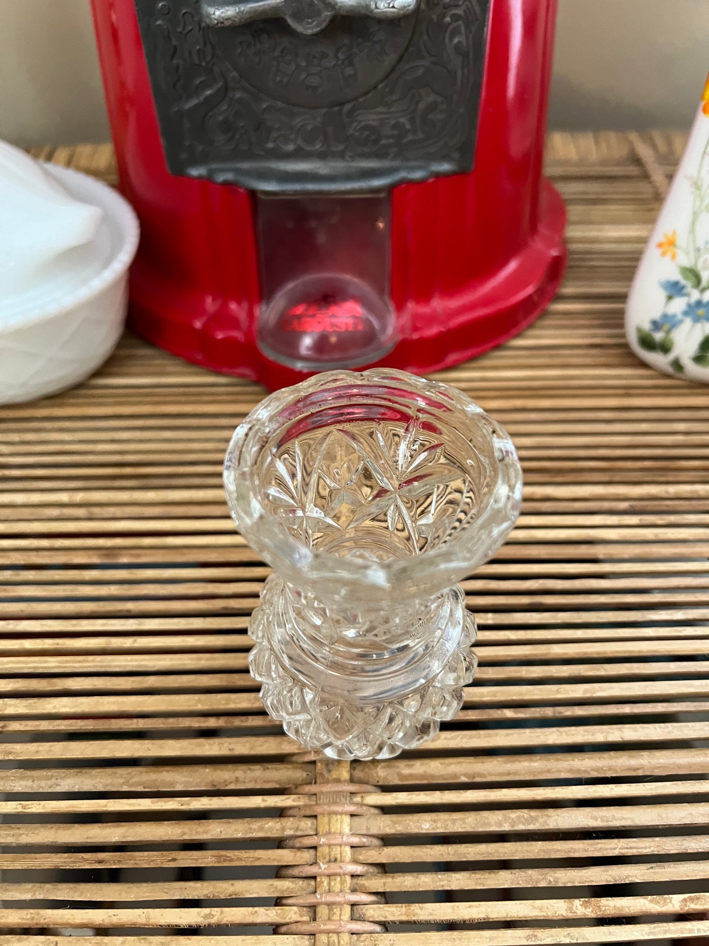 Mini Diamond Cut Glass Vase/Toothpick Holder
