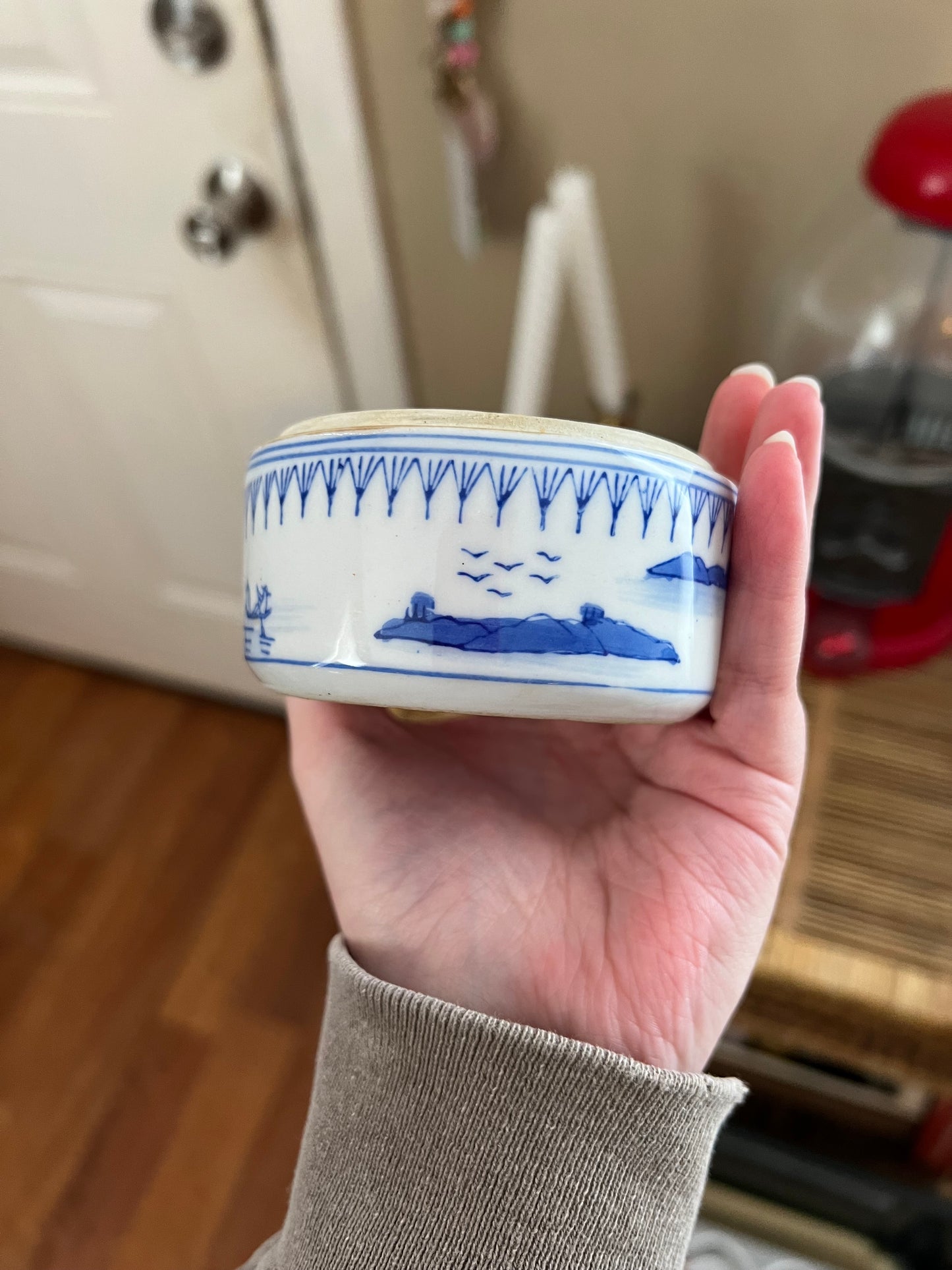 Vintage Blue & White Ceramic Trinket Box