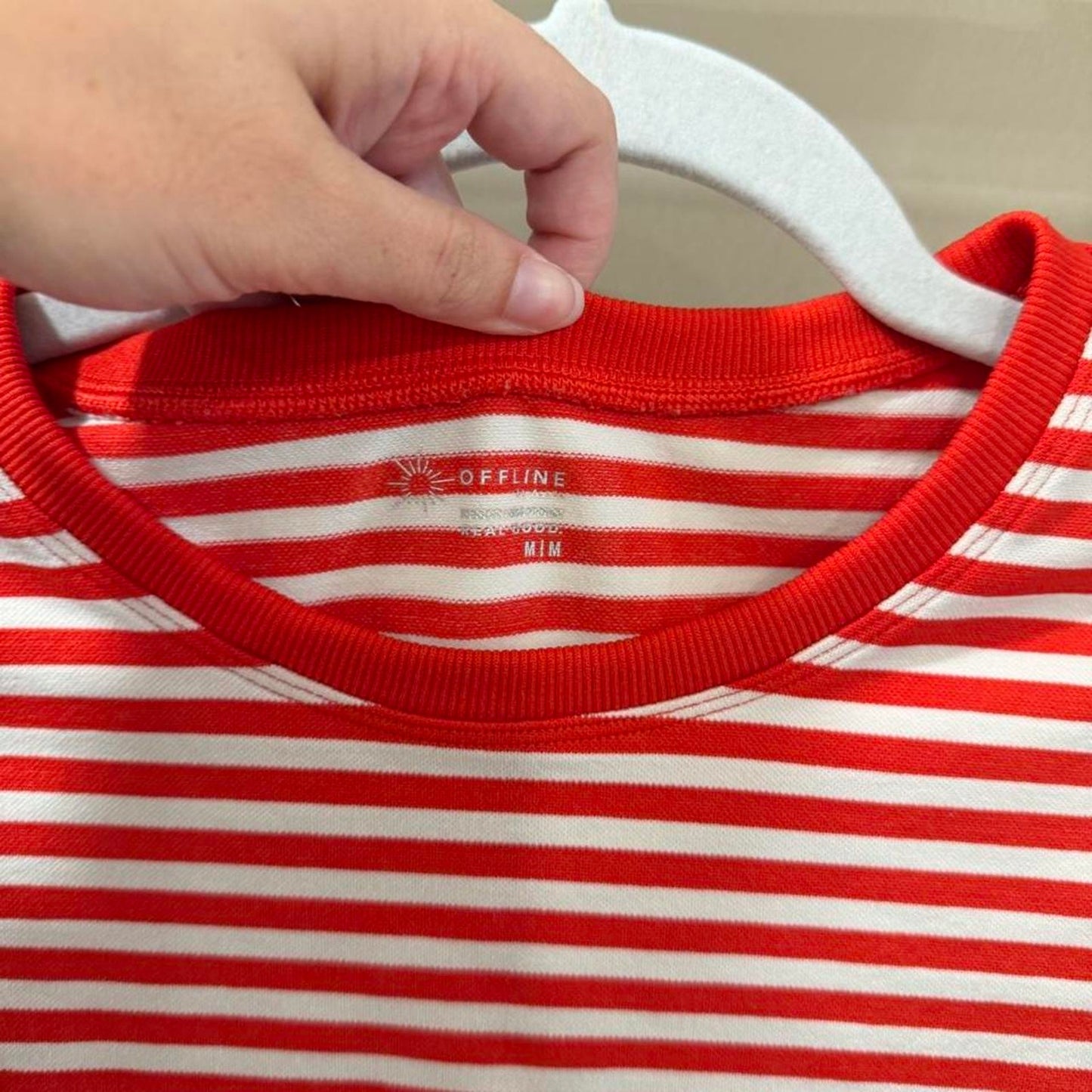 Size Medium Aerie Real Me Seamless Red & White Striped Top