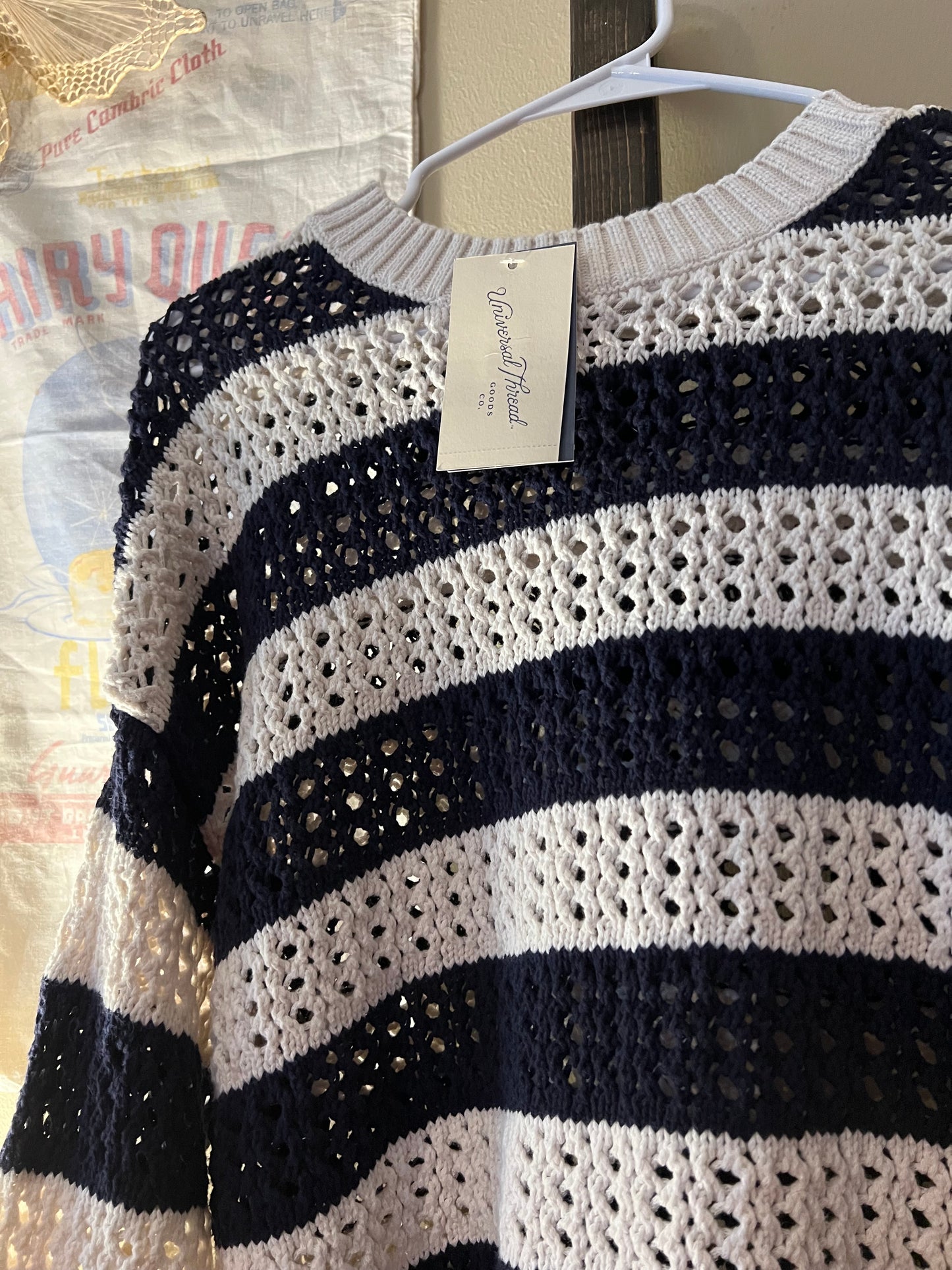 Size Large Universal Thread Navy & White Striped Sweater