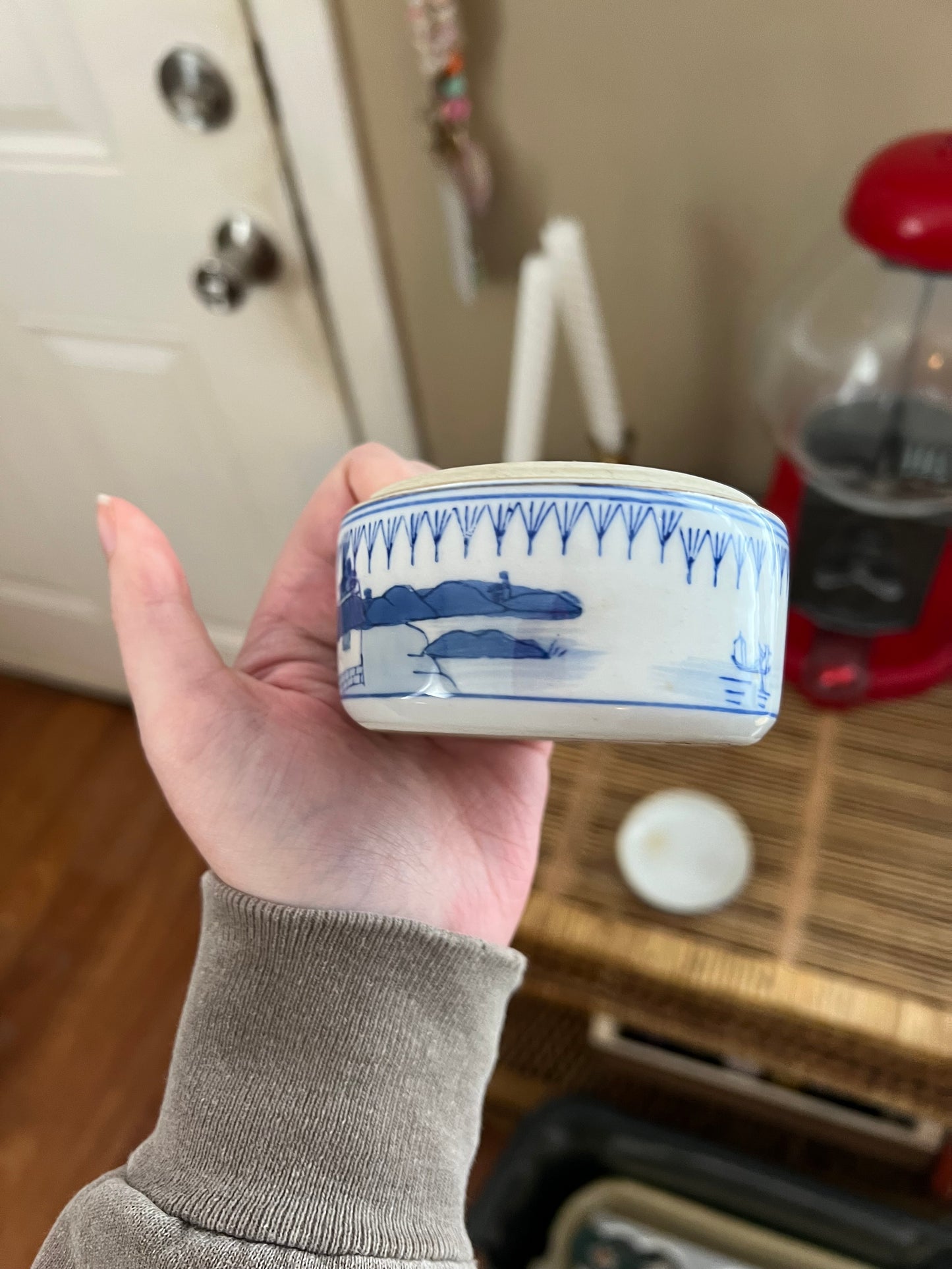 Vintage Blue & White Ceramic Trinket Box