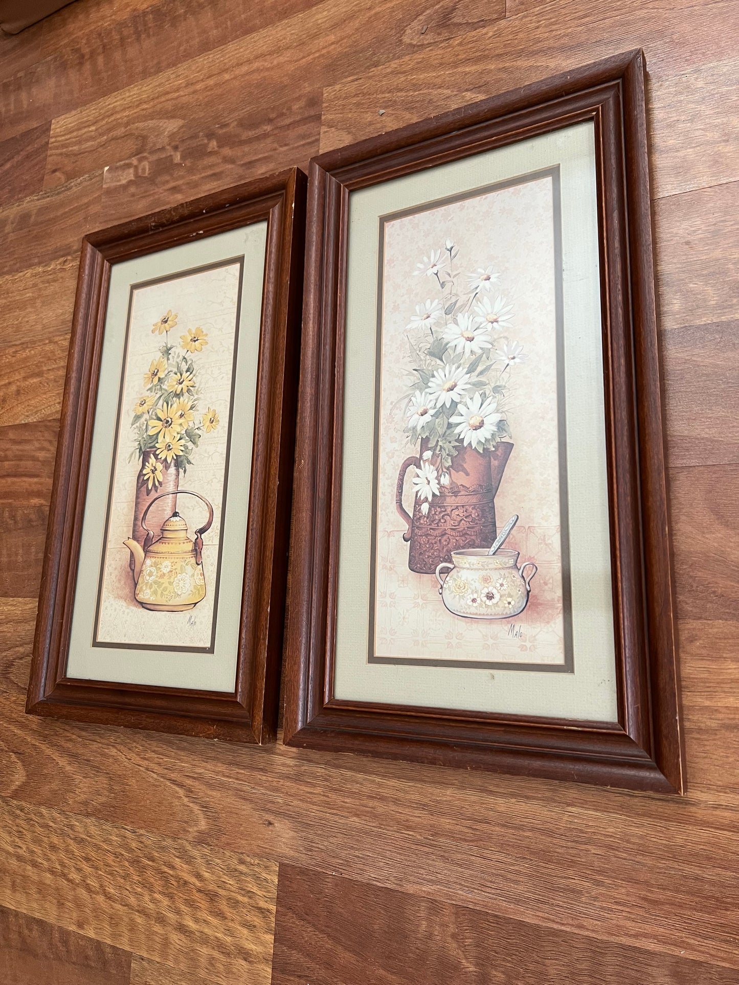 Set of 2 Flower and Tea Kettle Pictures