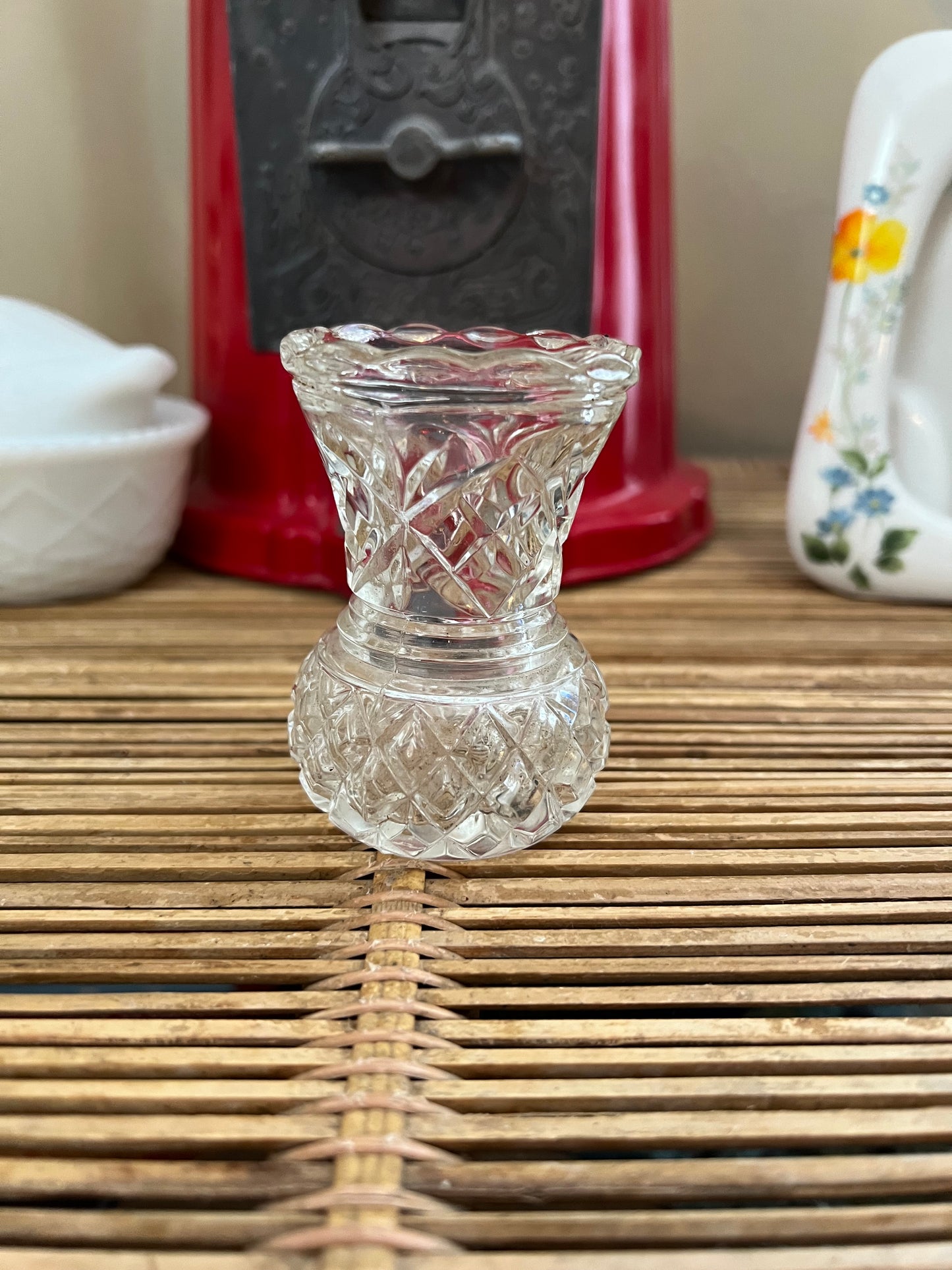 Mini Diamond Cut Glass Vase/Toothpick Holder