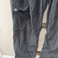 Size 00 American Eagle Super High Rise Baggy Wide Leg Black Corduroy Cargo Utility Pants