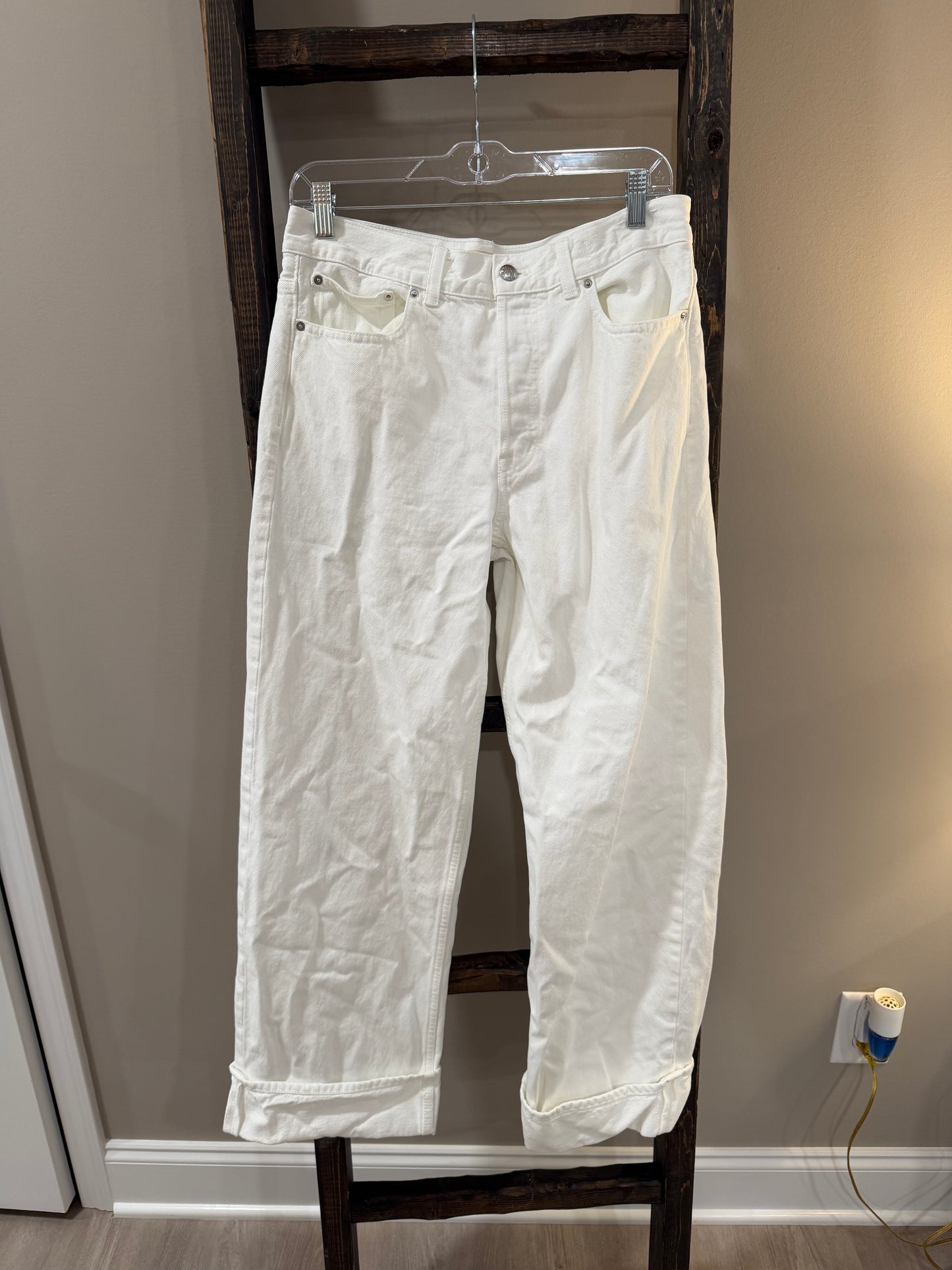 Size 27 Madewell White Low-Slung Baggy Button Fly Jeans