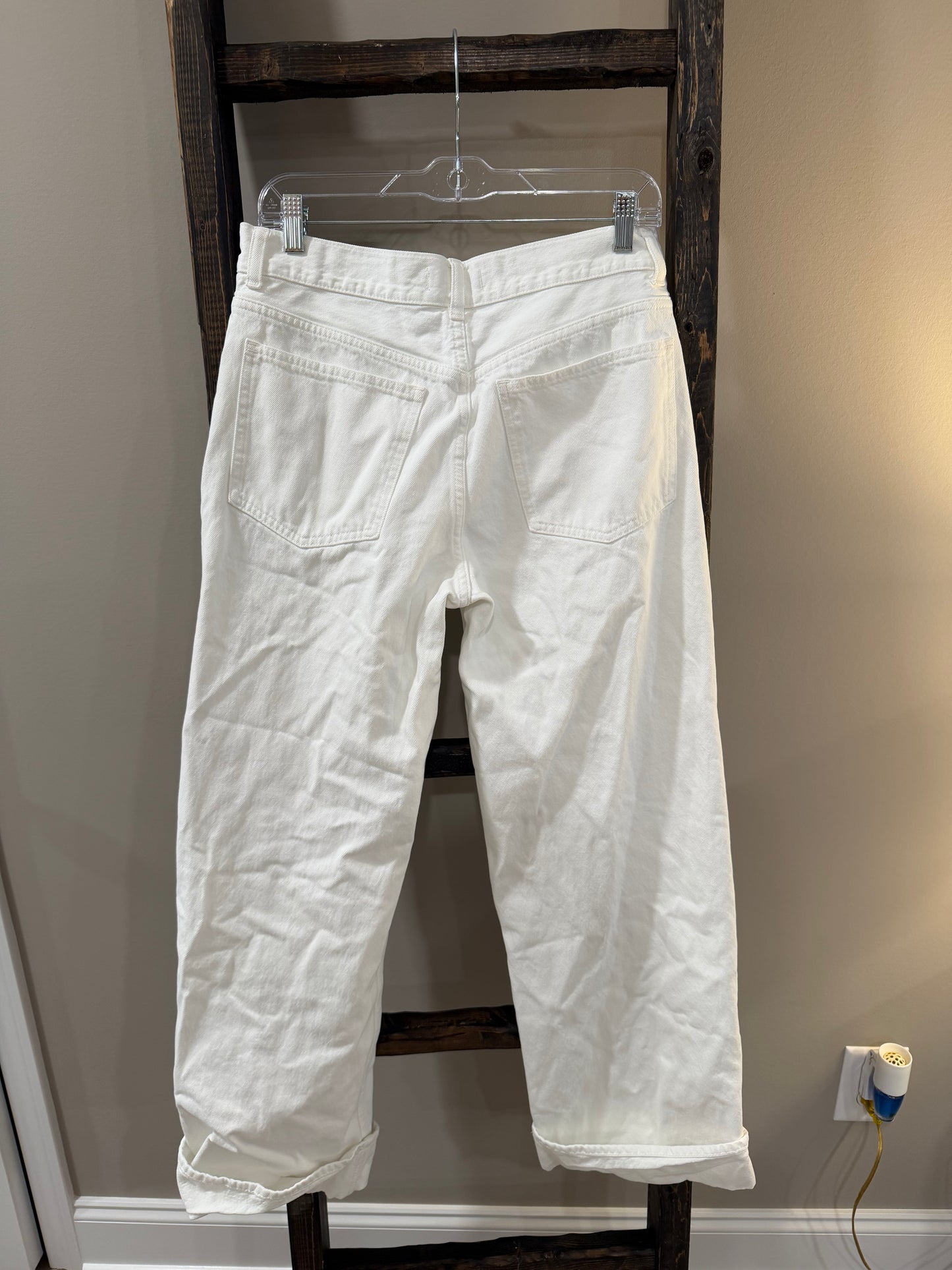 Size 27 Madewell White Low-Slung Baggy Button Fly Jeans