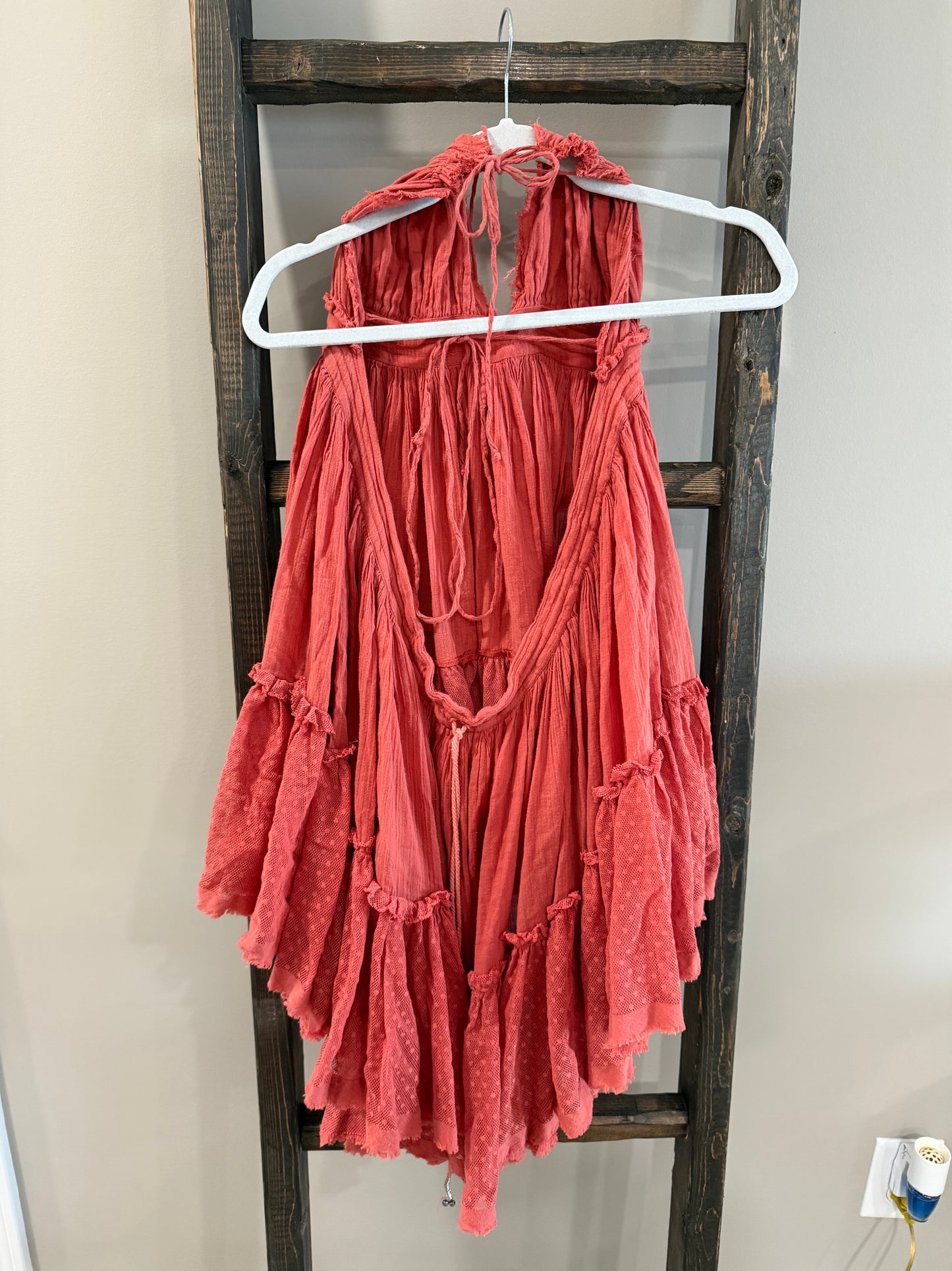 Size Small Free People Endless Summer “100 Degrees” Boho Mini Halter V-Neck Dress