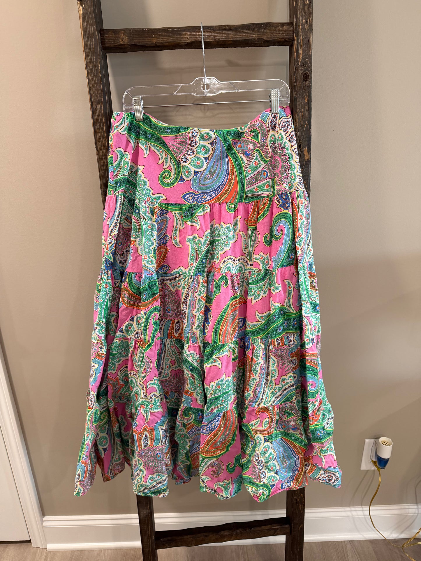 Size Large Lauren Ralph Lauren Midi Paisley Tiered A-Line Skirt