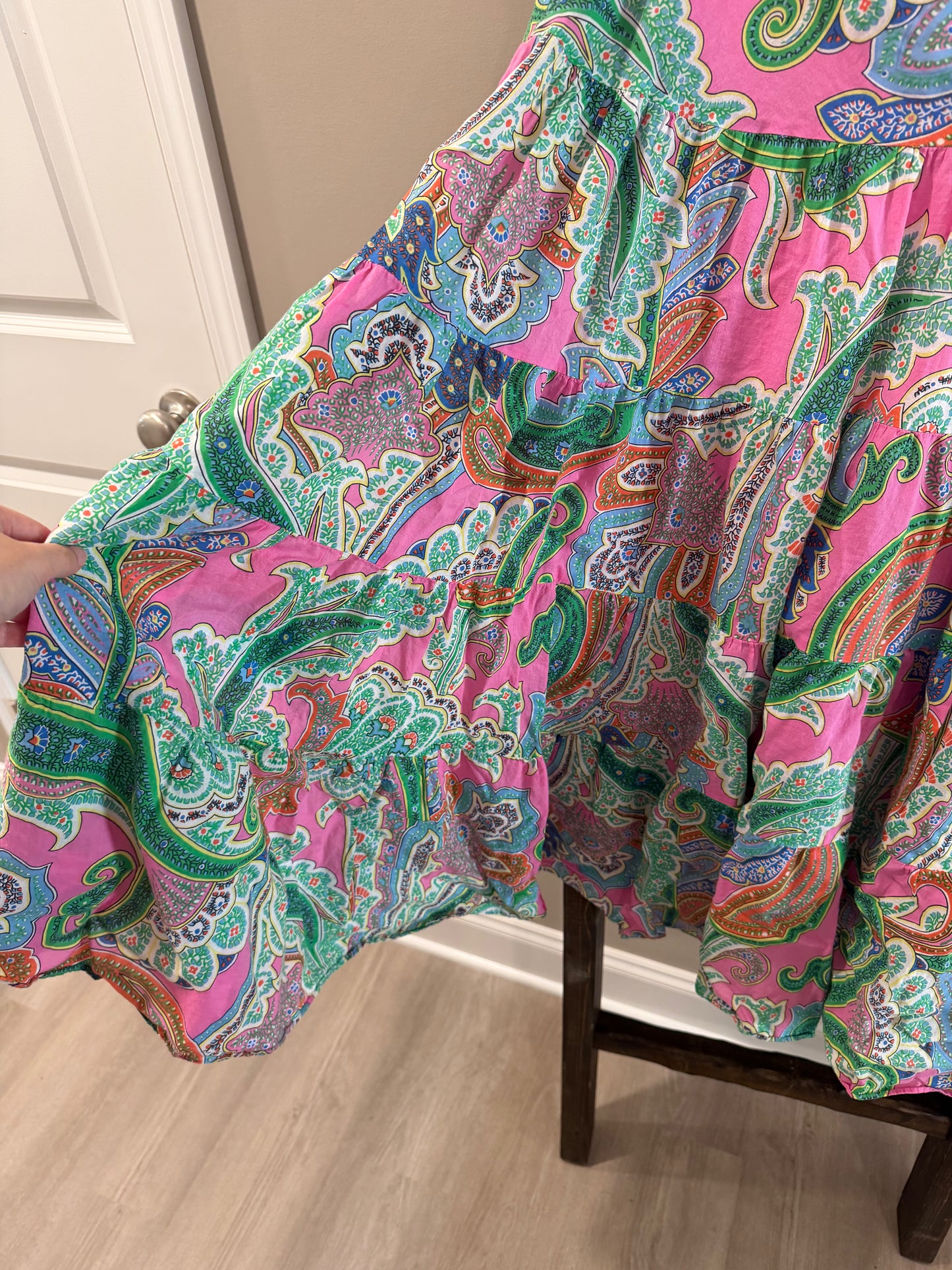 Size Large Lauren Ralph Lauren Midi Paisley Tiered A-Line Skirt