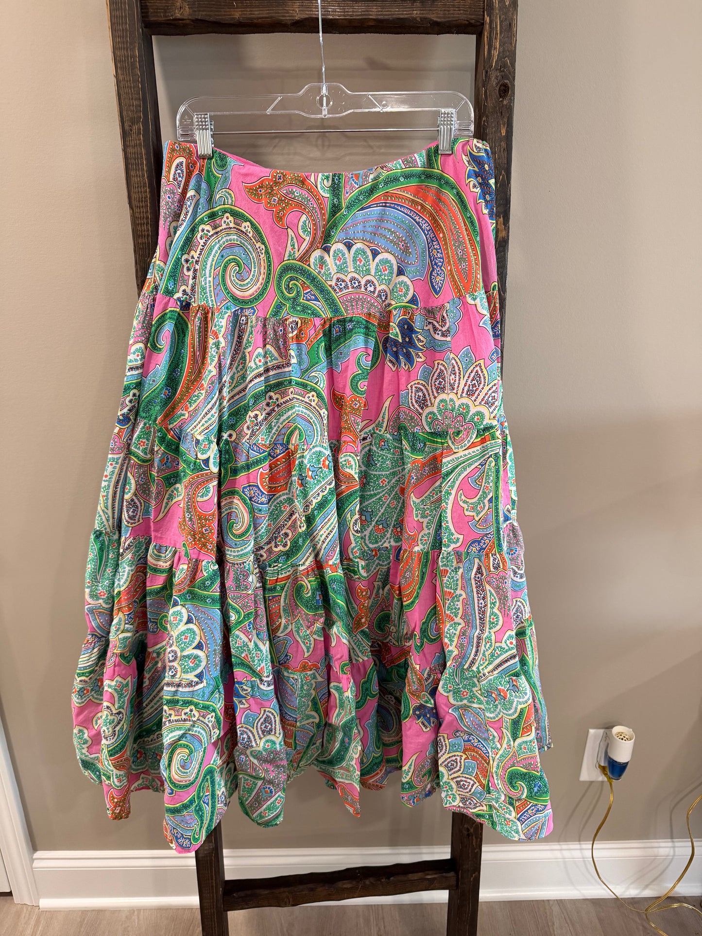 Size Large Lauren Ralph Lauren Midi Paisley Tiered A-Line Skirt