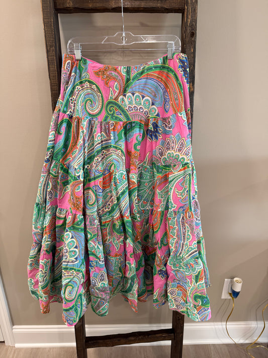 Size Large Lauren Ralph Lauren Midi Paisley Tiered A-Line Skirt
