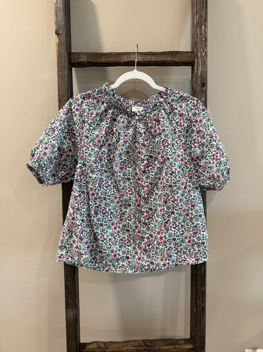 Size Small J Crew Floral Puff Sleeve Split Neck Top