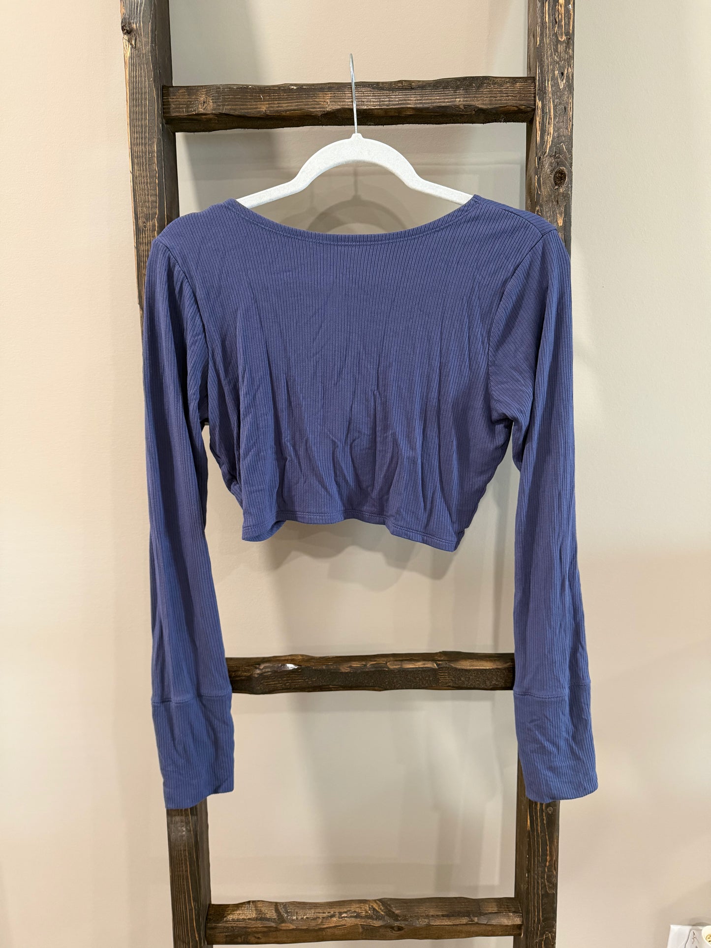 Size Large Offline by Aerie Rib Knit Long Sleeve Twist Front Crop Top