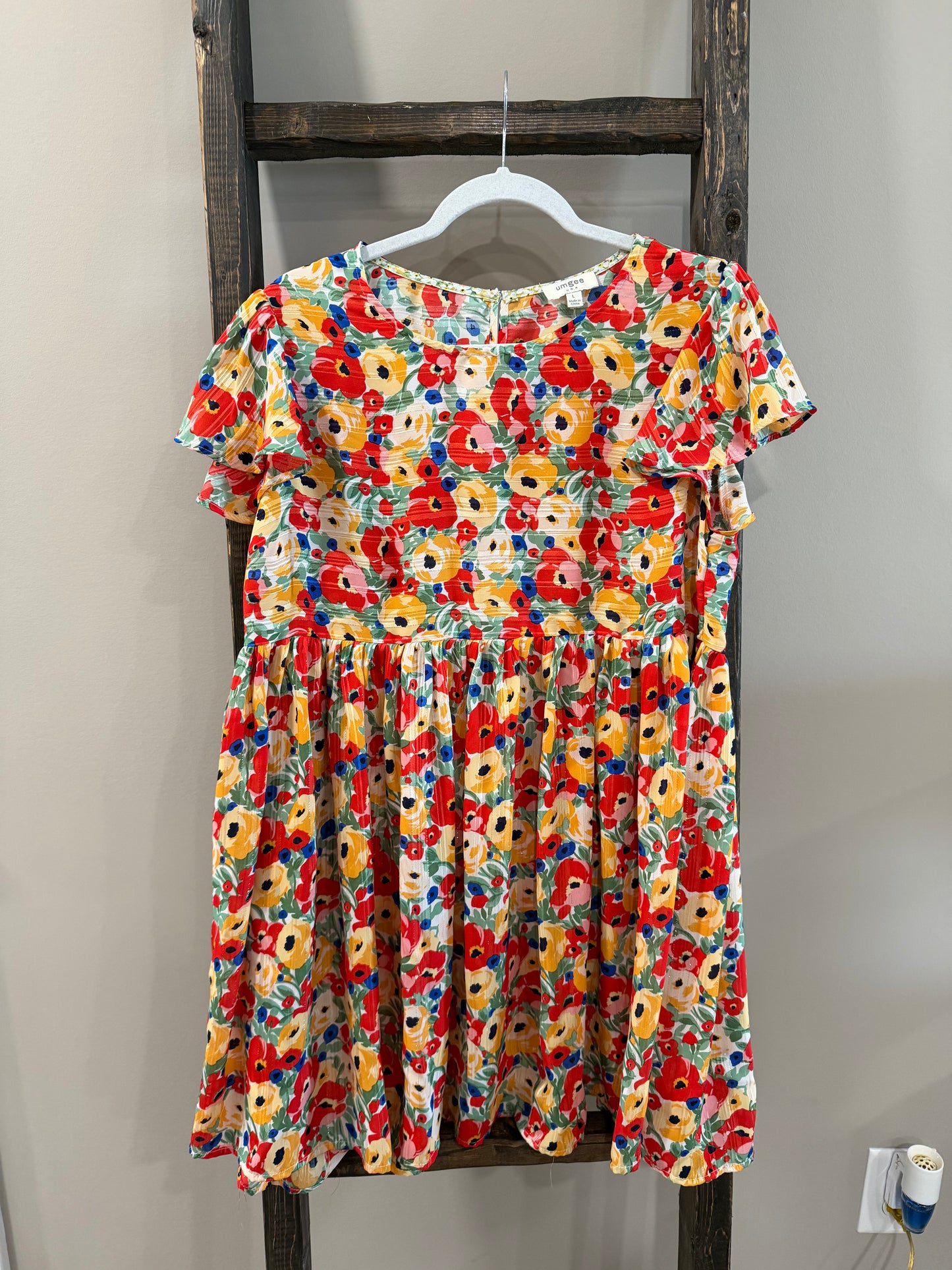 Umgee Floral Metallic Babydoll Dress