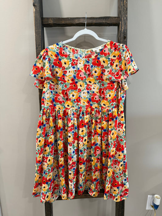 Umgee Floral Metallic Babydoll Dress