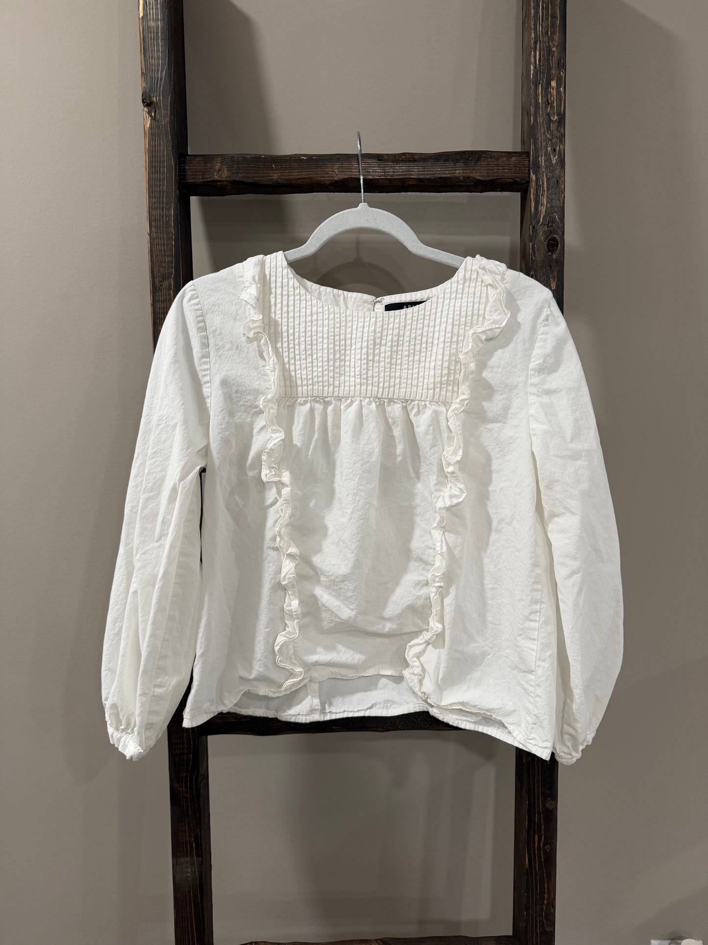Size Medium Able Sarah Ruffle Pleated White Blouse