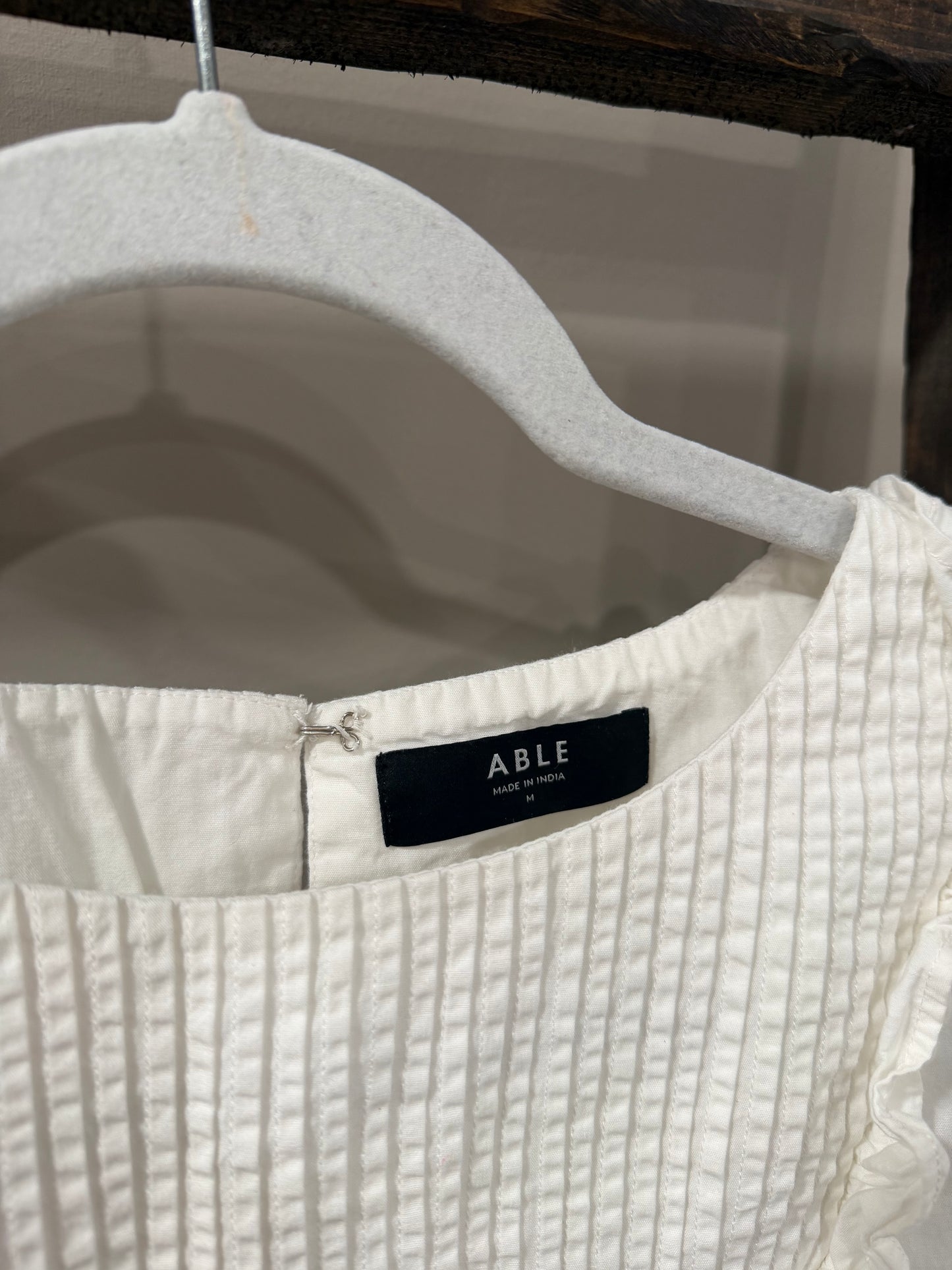 Size Medium Able Sarah Ruffle Pleated White Blouse