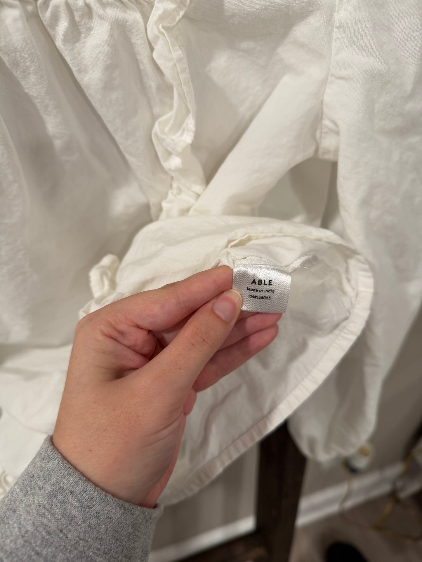 Size Medium Able Sarah Ruffle Pleated White Blouse