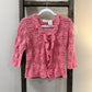 Size Large White Stag Pink Crochet Cardigan with Ruffle Trim &amp; Front Tie