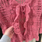 Size Large White Stag Pink Crochet Cardigan with Ruffle Trim &amp; Front Tie