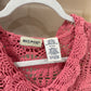 Size Large White Stag Pink Crochet Cardigan with Ruffle Trim &amp; Front Tie
