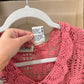 Size Large White Stag Pink Crochet Cardigan with Ruffle Trim &amp; Front Tie
