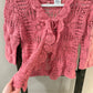 Size Large White Stag Pink Crochet Cardigan with Ruffle Trim &amp; Front Tie