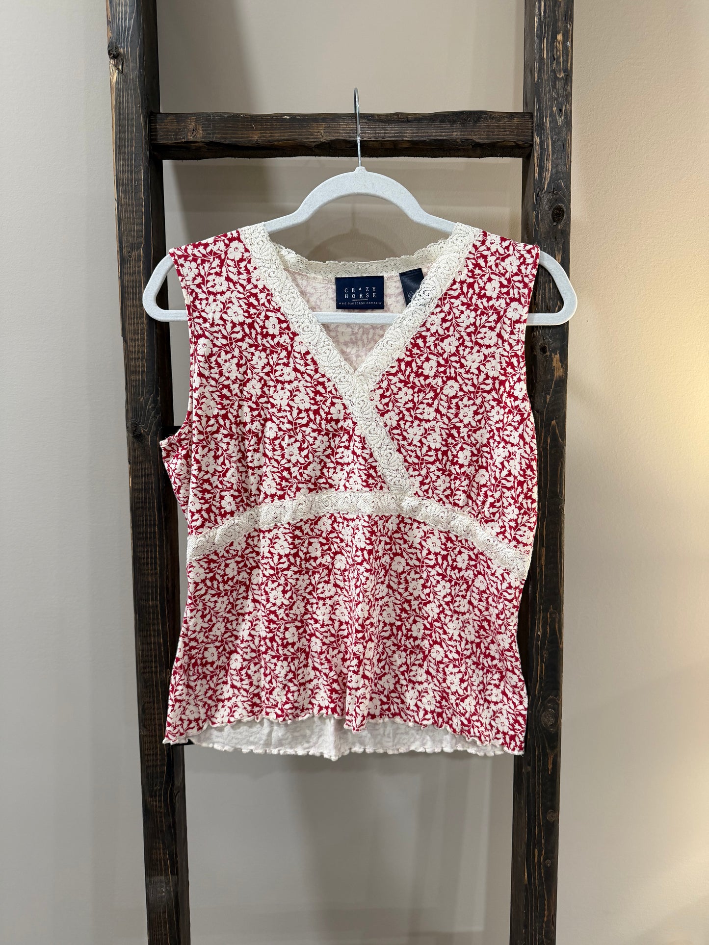 Size XL Crazy Horse Liz Claiborne Floral Lace Ruffle Trim Tank Top
