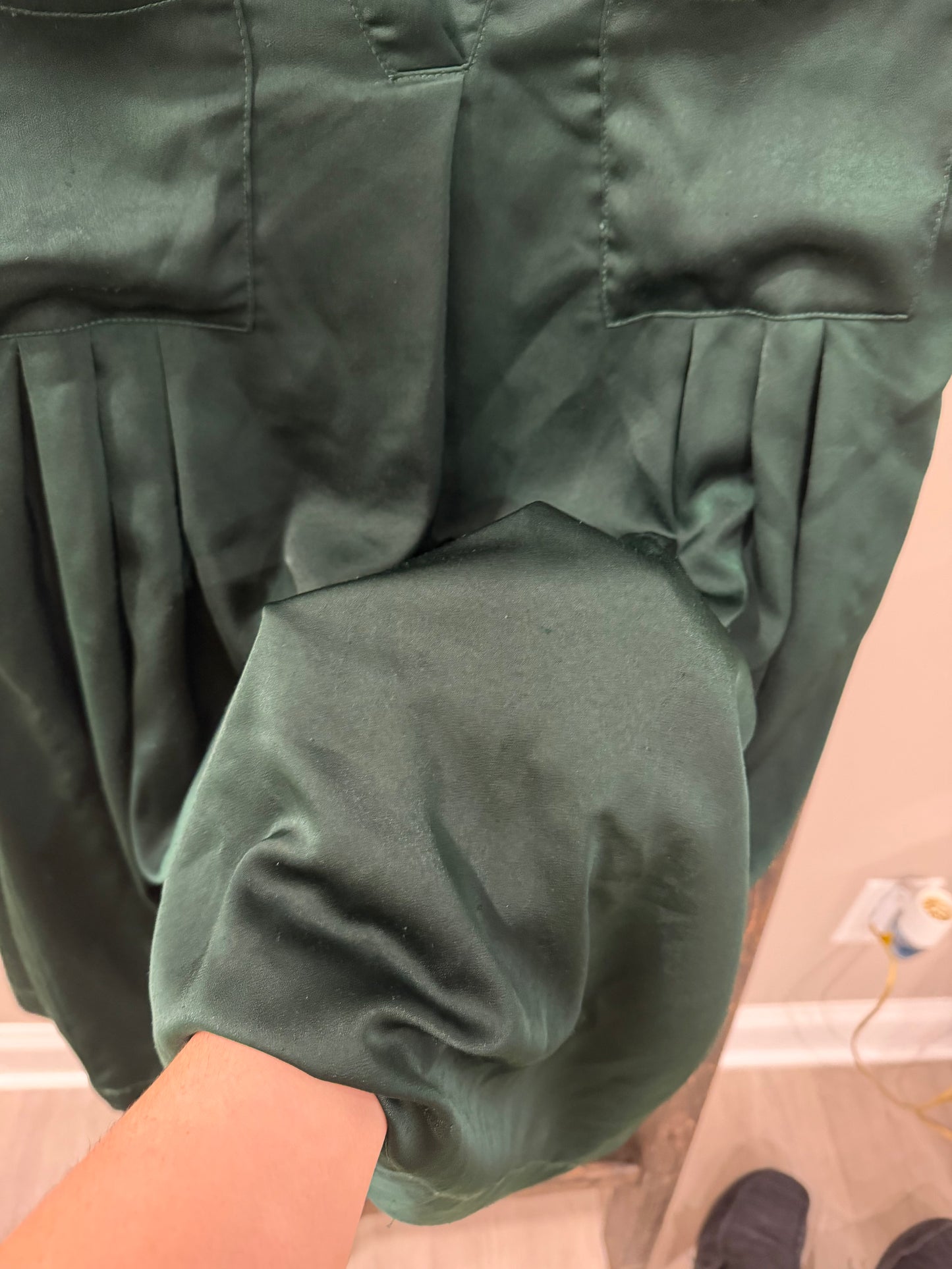 Size Small Entro Emerald Green Shift Dress With Front Pleated Pockets
