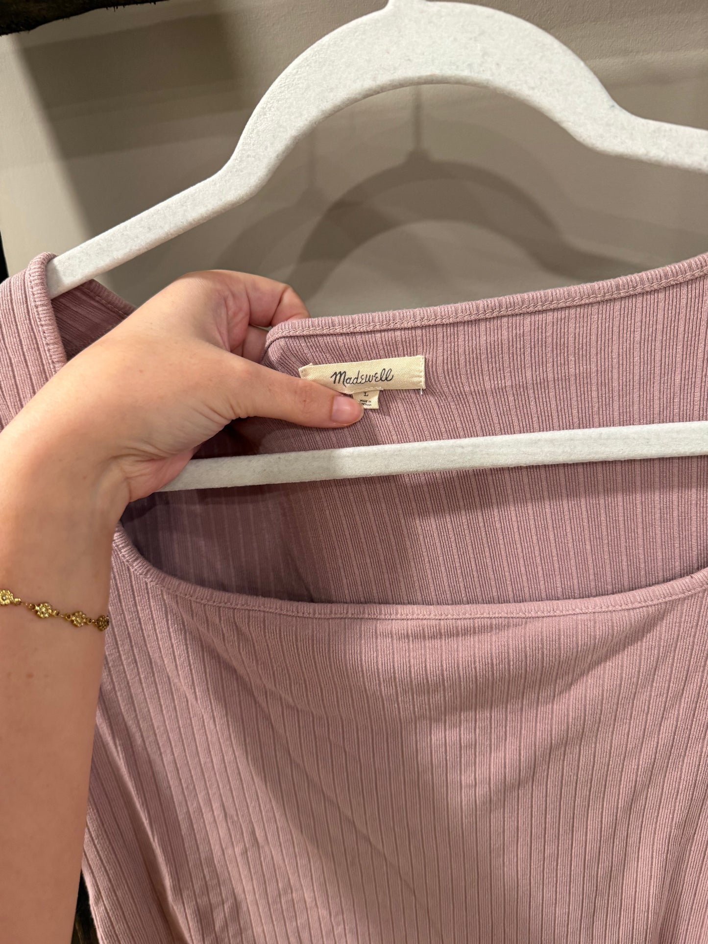 Size Large Madewell Pink Maeve Ribbed Square Neck Crop Top