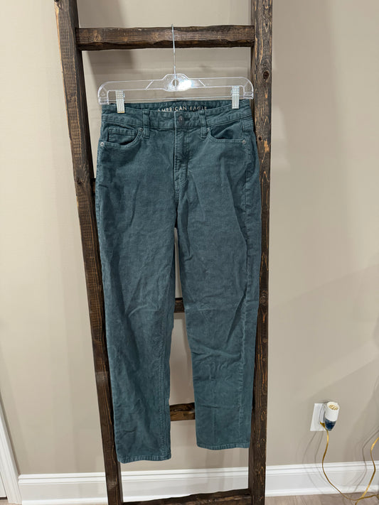 Size 0 American Eagle Green Corduroy Mom Straight Jeans