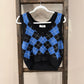 Size Large NWT Double Zero Black & Blue Argyle Cropped Sweater Vest