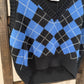 Size Large NWT Double Zero Black & Blue Argyle Cropped Sweater Vest