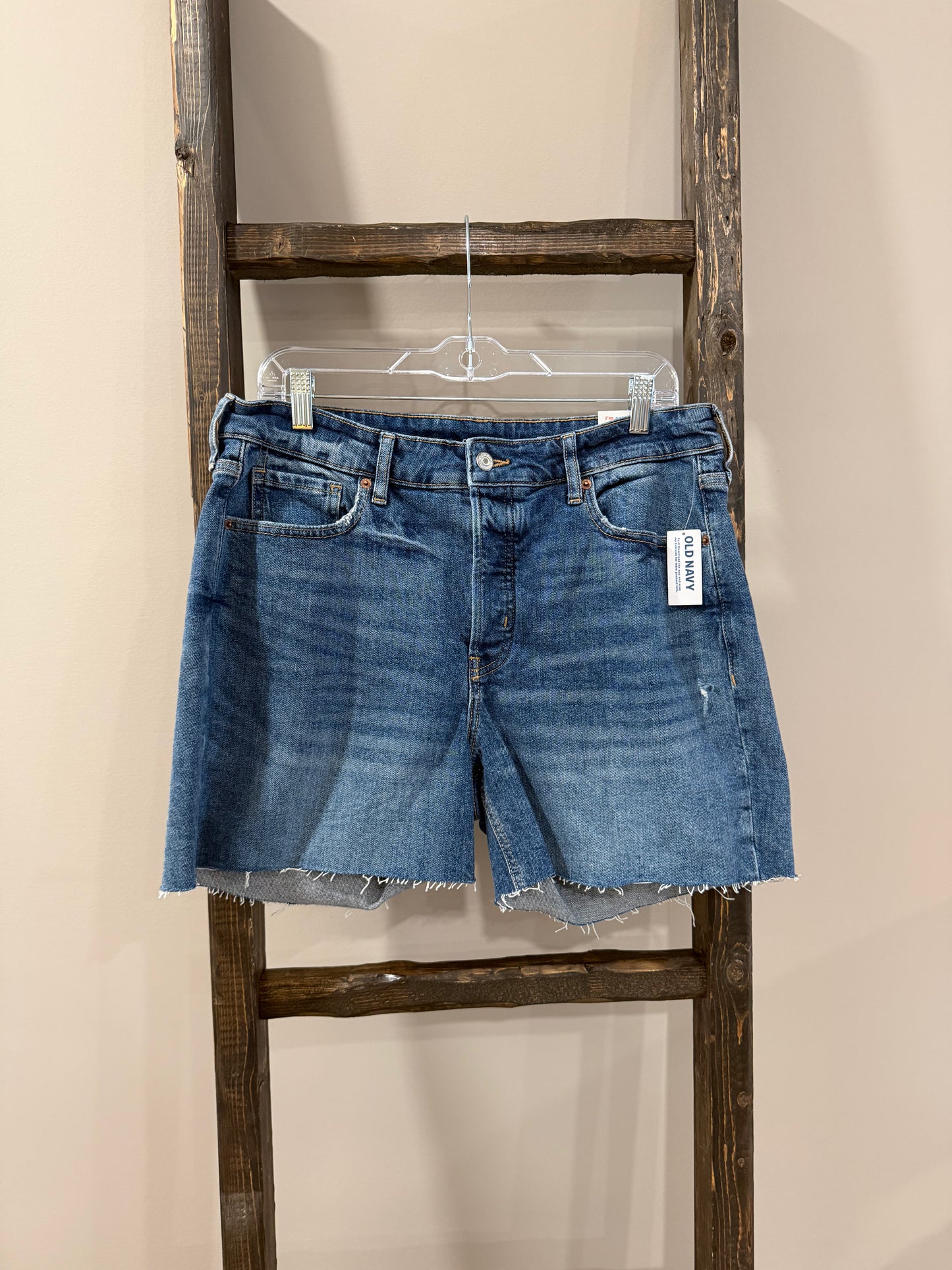 Size 14 NWT Old Navy Blue Distressed Denim Shorts With Frayed Hem