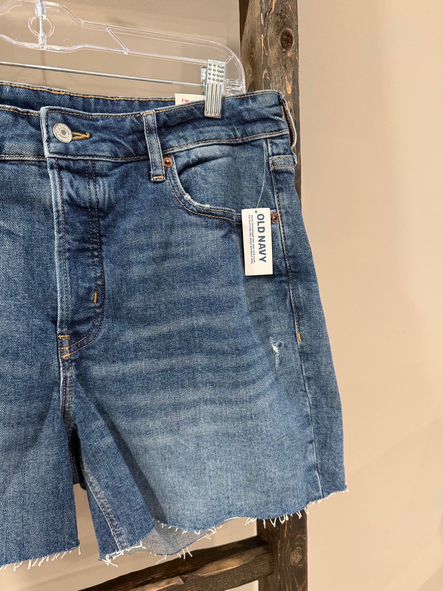 Size 14 NWT Old Navy Blue Distressed Denim Shorts With Frayed Hem