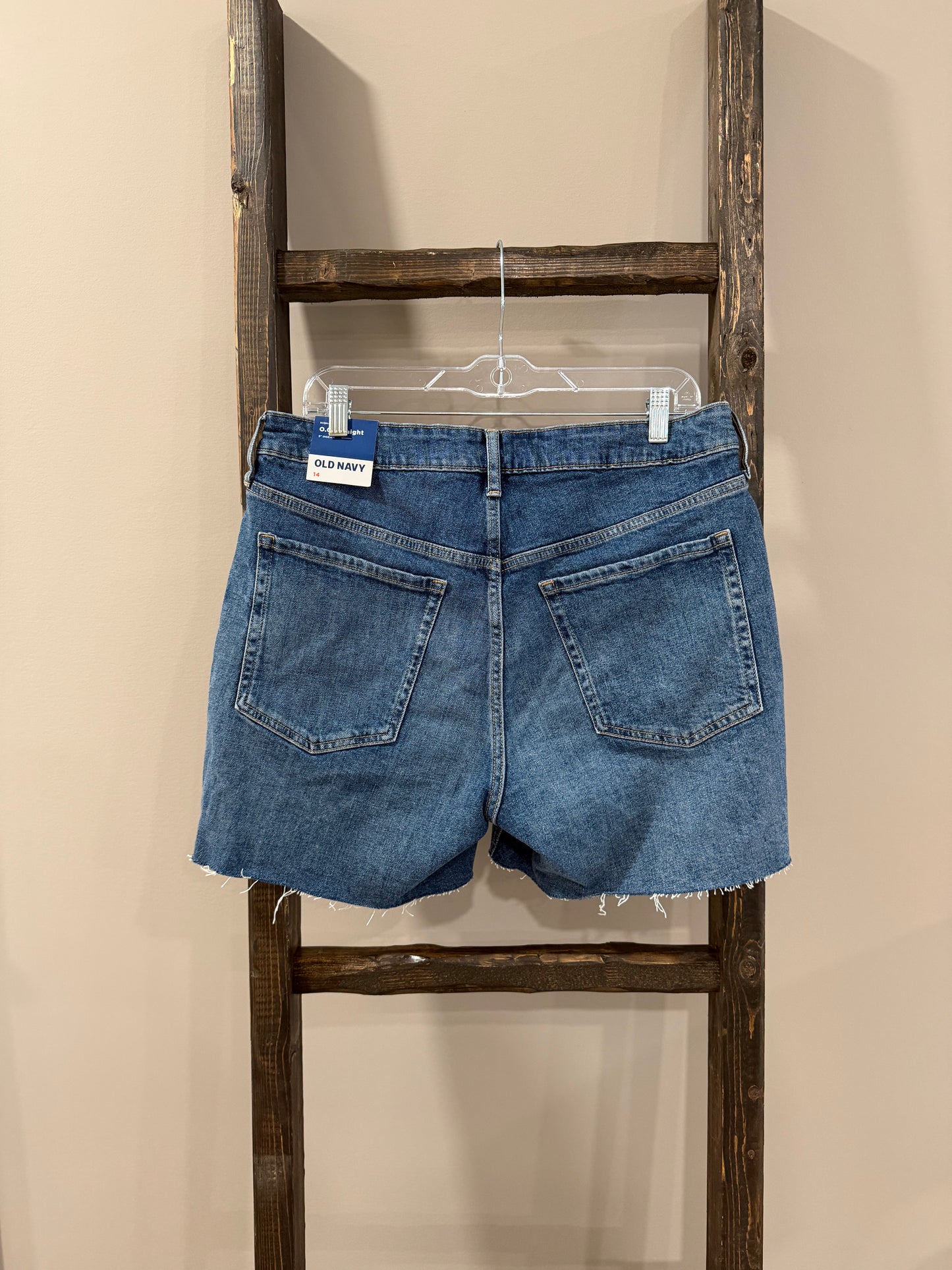 Size 14 NWT Old Navy Blue Distressed Denim Shorts With Frayed Hem