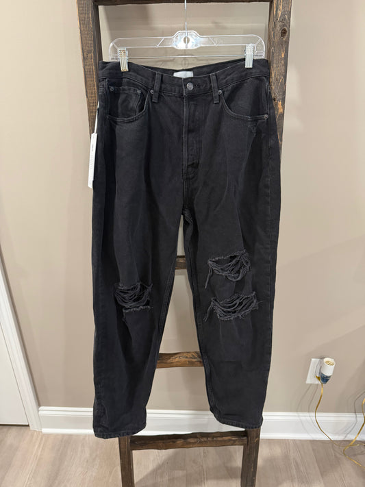 Size 29 Boyish Toby High Rise Rigid Relaxed Tapered Distressed Black Jeans