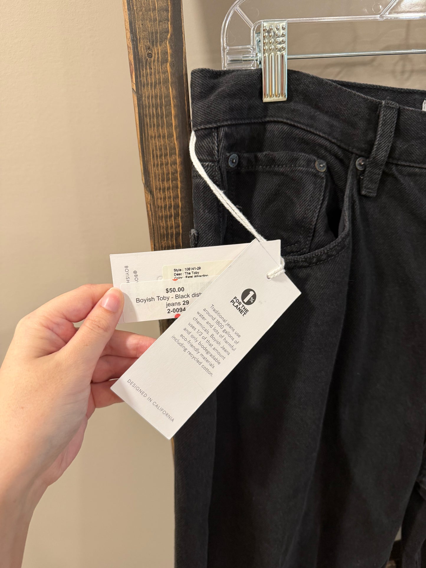 Size 29 Boyish Toby High Rise Rigid Relaxed Tapered Distressed Black Jeans