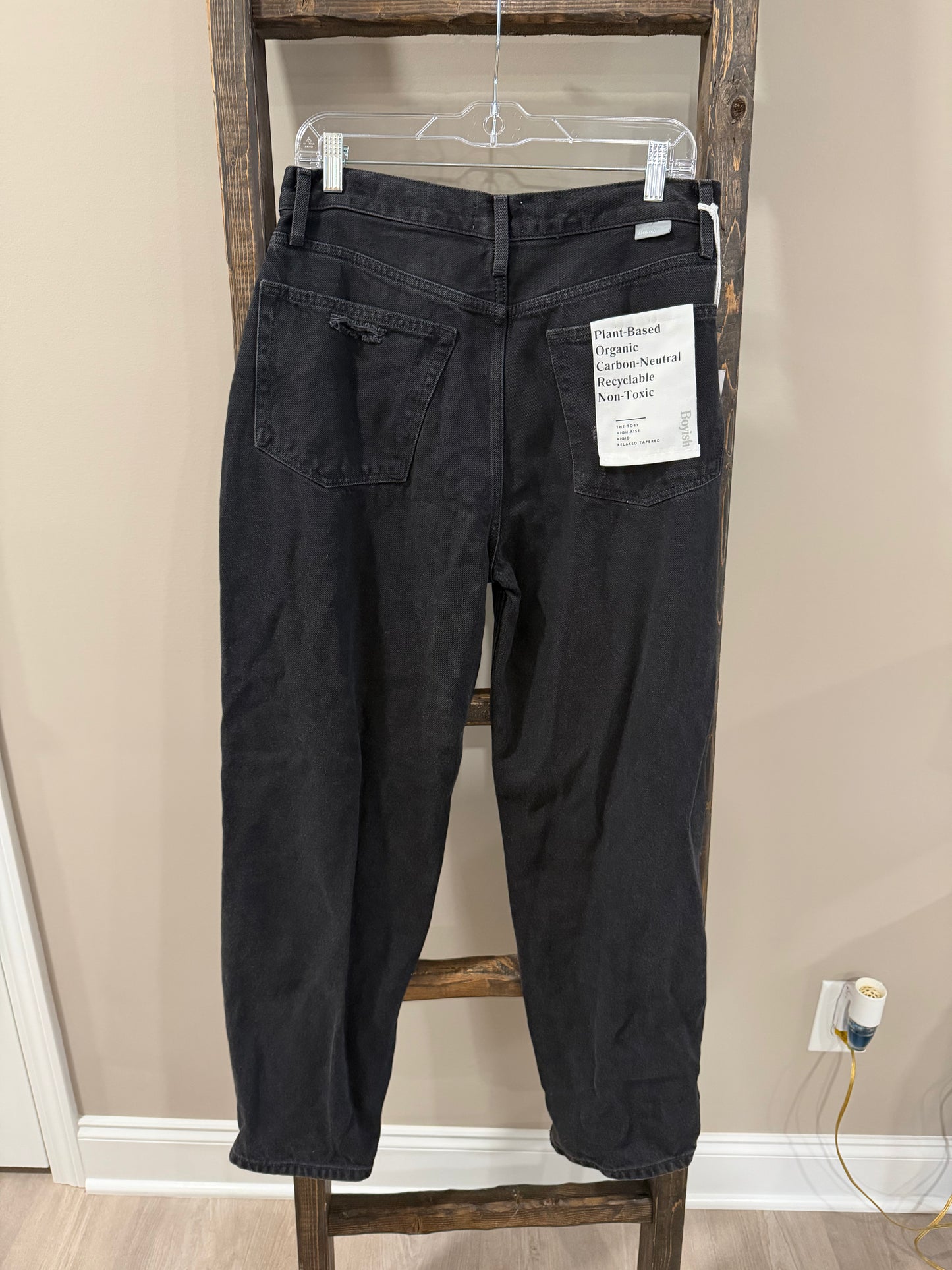 Size 29 Boyish Toby High Rise Rigid Relaxed Tapered Distressed Black Jeans